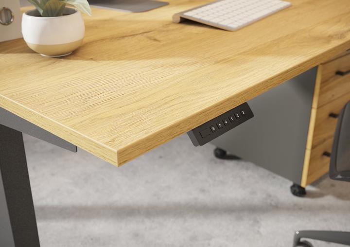 Actual product image Germania JET height-adjustable desk grandson oak rectangular, T-leg frame black 160.0 (160 x 72 cm)