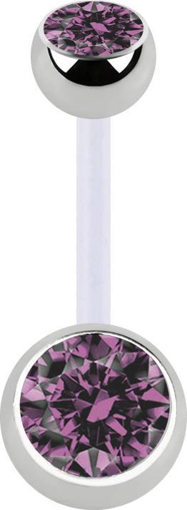 Image du produit Star Piercing Banane transparente avec deux boules cristal argenté violet clair (sans laiton, Acier chirurgical 316L, Bioflex)