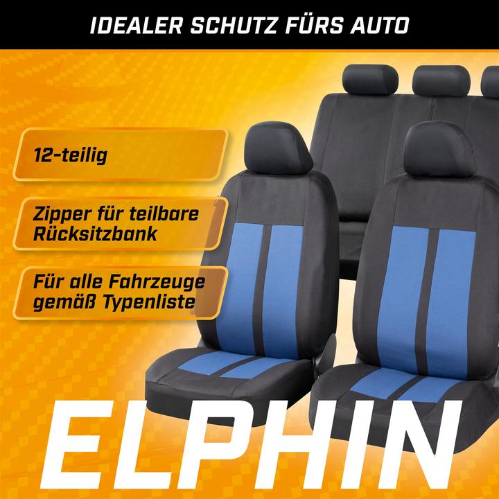 Image du produit CarComfort Housse de siège auto Elphin, set complet de housses de protection pour voiture noir/bleu