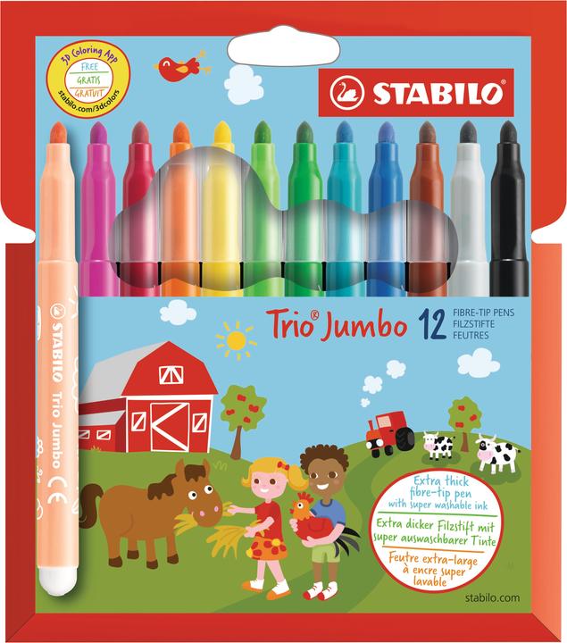 STABILO Trio Jumbo Thick Felt Tip Pen (Multicoloured, 12 x)