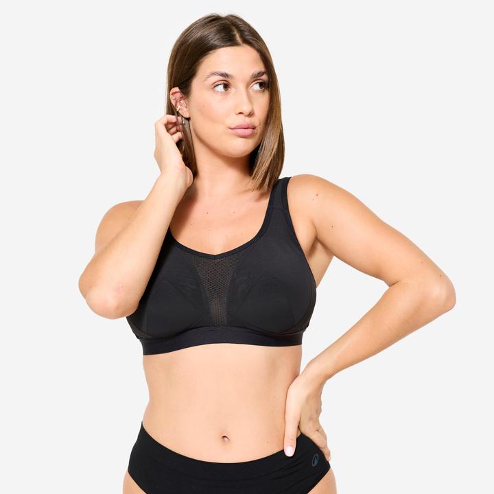 Decathlon Sport-BH Bustier Damen kreuzbare Träger starker Halt - schwarz (3XL)