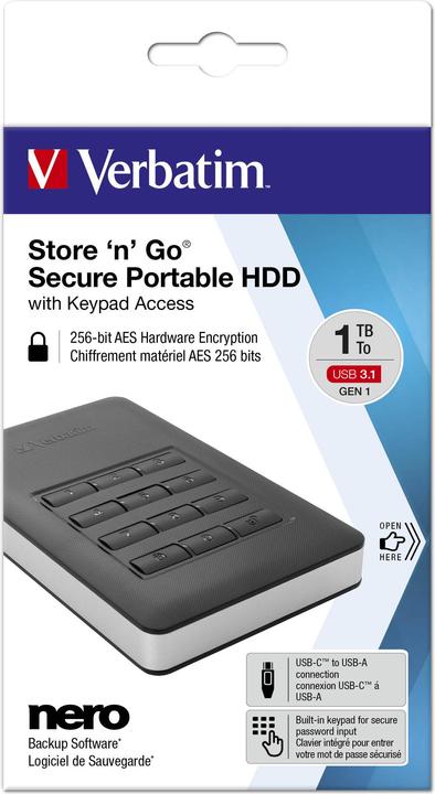 Produktbild Verbatim externes HDD Laufwerk USB 3.1 Secure (1 TB)