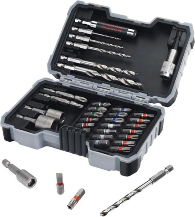 Produktbild Bosch Professional Zubehör 35-teiliges Set mit Bohrern und Schrauberbits, HSS, Extra Hard, PH, PZ, SL, H, T (Th20, SL4, Th10, SL5, SL3, PH2, PZ3, Th30, TH15, HEX4, HEX3, PZ2, HEX6, PH1, HEX5, SL6, PH3, Th40, PZ1, Th27, Th25)