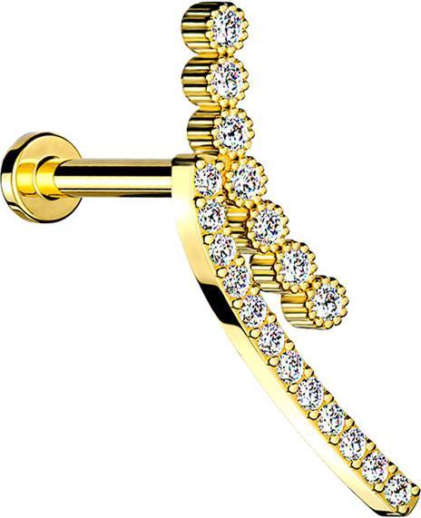 Produktbild Star Piercing Micro Labret Innengewinde 14k vergoldet doppel Kristallbogen (Messing, Chirurgenstahl 316L)