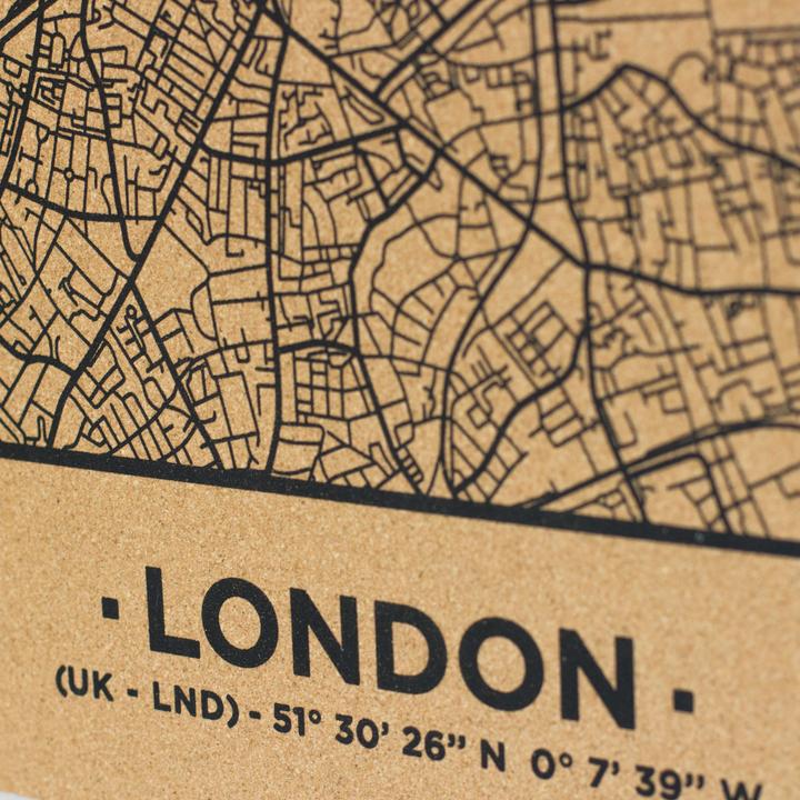 Image du produit Miss wood Woody Map Plan de ville - Londres - L- Noir - Cadre noir (Tableau d'affichage, 60 x 45 cm)