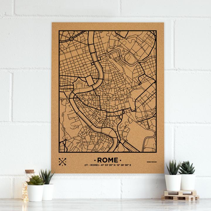 Produktbild Miss wood Woody Map Städtekarte - Rom - XL- in schwarz (Pinnwand, 90 x 60 cm)