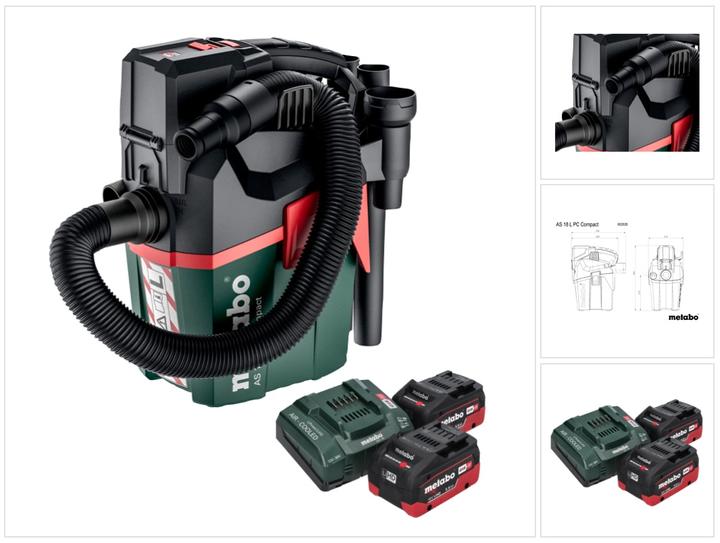 Image du produit Metabo AS 18 L PC Compact Aspirateur sans fil 18 V 6 l IPX4 classe de poussière L eau et poussière + 2x (Aspirateur eau et poussière)