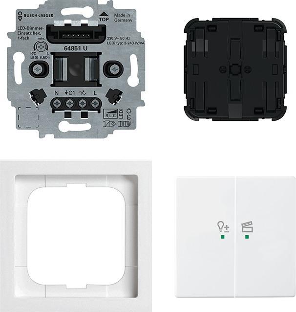 Busch-Jaeger Busch-Jäger inserto dimmer LED flex, set completo a 1 canale con elemento di comando a 2 canali
