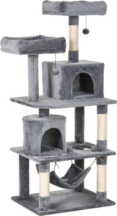 Produktbild Swisshandel24 Kratzbaum Kletterbaum Katzenmöbel Katzenhöhle mit Sisalstämmen, 60 x 50 x 145 cm (145 cm, Grau)
