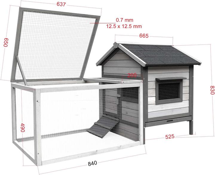 Immagine prodotto Wiltec Conigliera 1460x750x830mm Recinto per conigli ruspanti Gabbia per conigli Piccoli animali