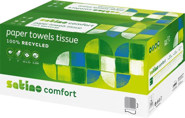 Actual product image Wepa Comfort towel paper, 250 x 230 mm, bright white 2-ply tissue, V-fold, 100% recycled, volume- (20 x)