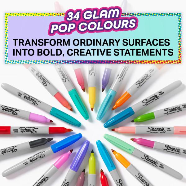 Produktbild Newell Sharpie - Permanent Marker Fine Glam Pop 34-Blister (2198891) (Mixture, 1 mm, 34 x)