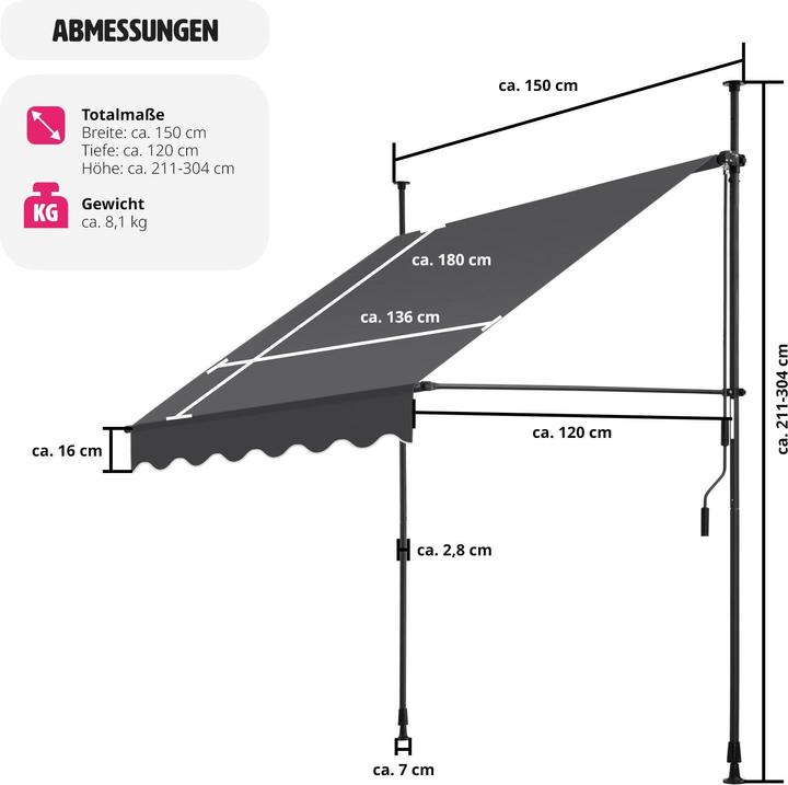 Immagine prodotto tectake Tenda da sole a morsetto (1.50 m)