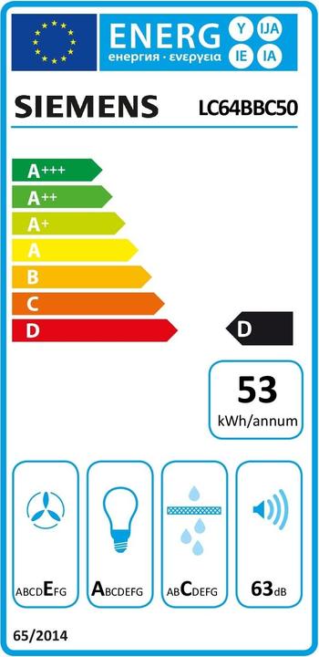 Label énergétique Siemens LC64BBC50 (Hotte murale)
