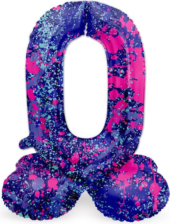 Actual product image Folat Standing Foil Balloon Number 0 Paint Splash - 41 cm