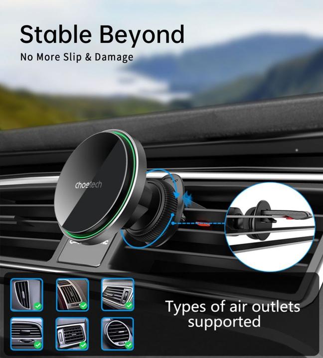 Immagine prodotto Choetech Supporto da auto magnetico T204-F con ricarica wireless da 15W - nero
