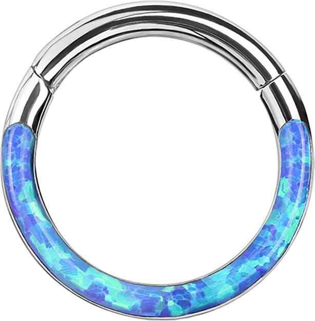 Produktbild Star Piercing Micro Segmentring klappbar silber front Opal streifen blau (ohne Messing, Titan G23)