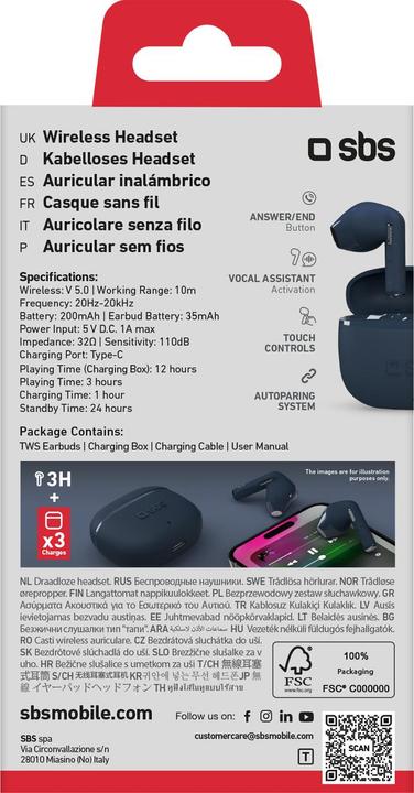 Image du produit SBS Écouteurs intra-auriculaires TWS semi-auriculaires (12 h, Sans fil)