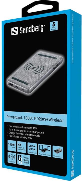 Image du produit Sandberg 10000 PD20W+Wireless (10000 mAh, 20 W, 37 Wh)