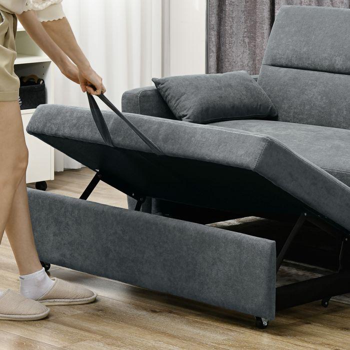 Produktbild Swisshandel24 Schlafsofa, 2-Sitzer, ausklappbar, bis 200 kg, Holzrahmen, 155x90x88,5cm, Dunkelgrau (2-Sitzer)