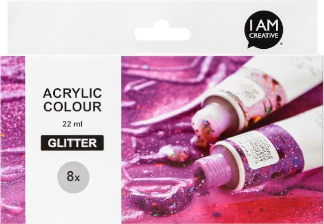 Image du produit I Am Creative Basic Acryl Set, peinture acrylique à base d'eau (Multicolore, Glitter, 22 ml)