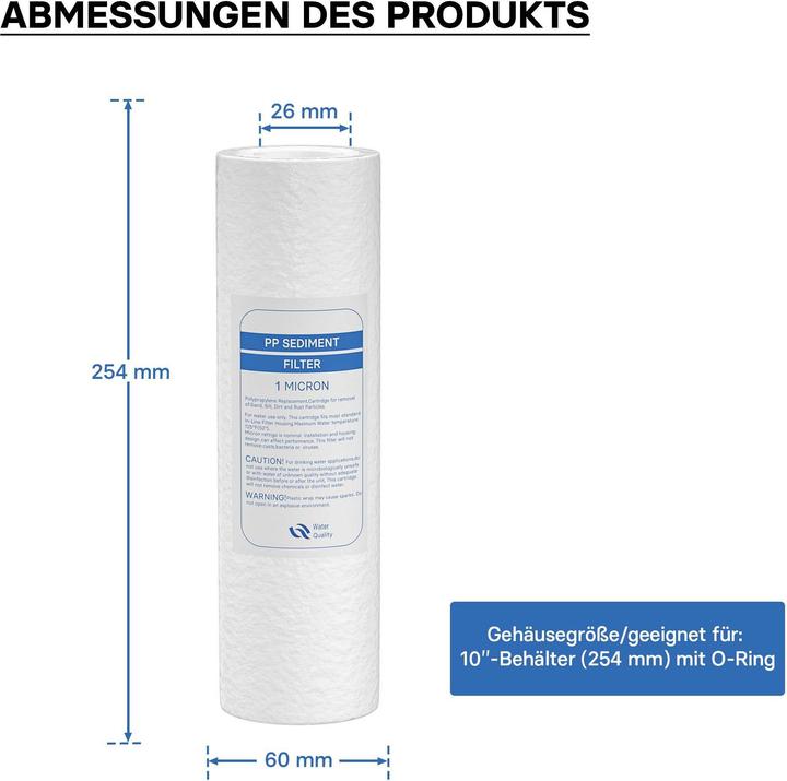 Image du produit Wiltec Naturewater PP Sedimentfilter 10" 254mm 1µ Ersatz Wasserfilter Trinkwasserfilter