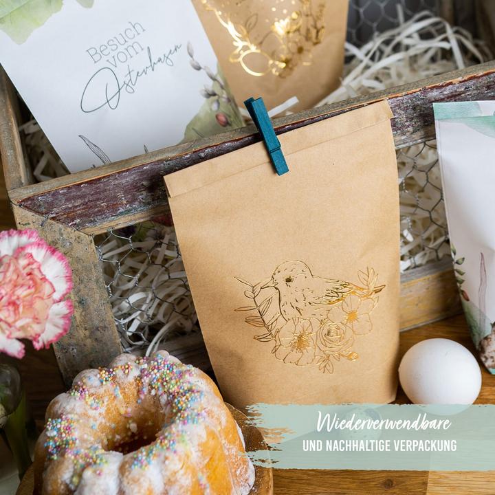 Actual product image Papierdrachen 12 Easter Printed Gift Bags - Watercolour with Gold Foiling -Set 8 (Gift bag, 12 x)