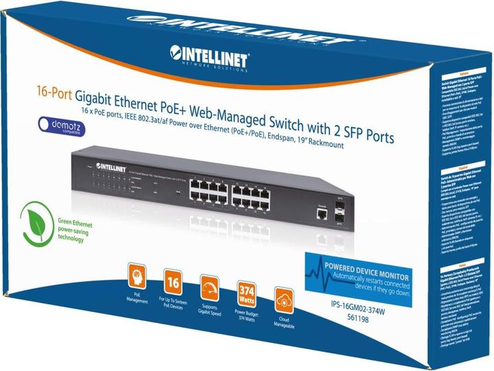 Produktbild Intellinet IC Intracom INT Switch 16Port Gigabit Ethernet PoE WebManaged (16 Ports)