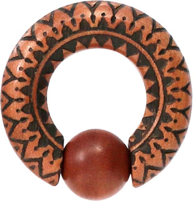 Actual product image Star Piercing Ball Closure Ring Engraving Sawo Wood (Organic, without brass)