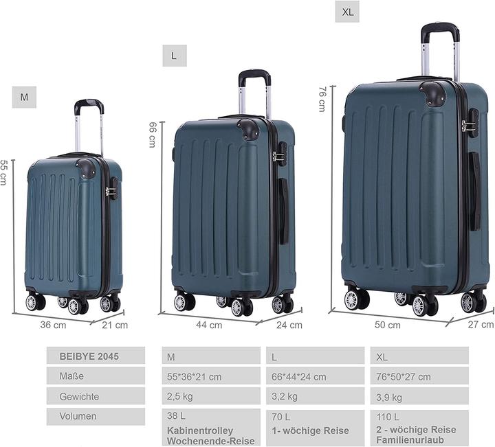 Produktbild Beibye Zwillingsrollen 3tlg Reisekoffer Dunkelgruen (M (50 - 90l), L (90 - 115l), XL (ab 115l))