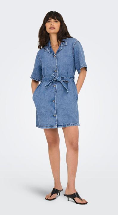 Produktbild Only Normal geschnitten V-Ausschnitt Kastige Ärmel Kurzes Kleid Jeanskleid (L)