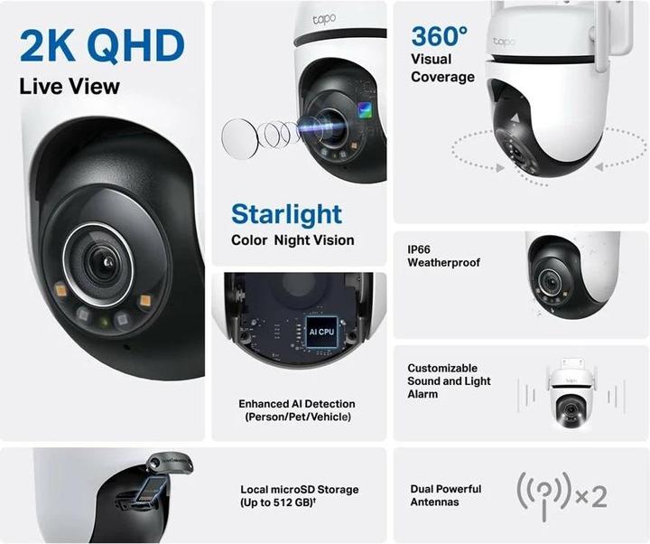 Produktbild TP-Link Tapo C520WS 4MP 360° Outdoor Kamera MicroSD (2560 x 1440 Pixels)