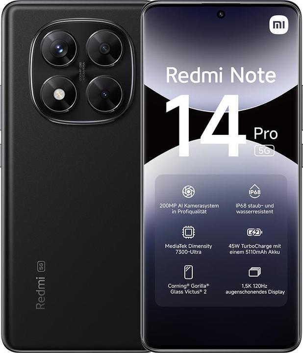 Image du produit Xiaomi Redmi Note 14 Pro 5G (512 Go, Midnight Black, 6.67", Double SIM, 200 Mpx, 5G)