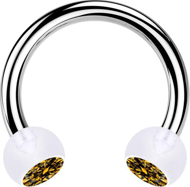 Image du produit Star Piercing Micro Circular Barbell argent avec deux boules cristal transparent topaze (sans laiton, Bioflex, Acier chirurgical 316L)