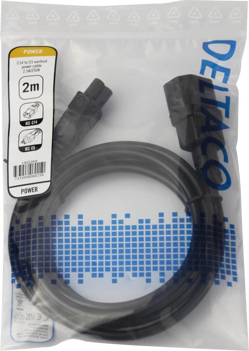 Actual product image Deltaco Power cable IEC C14 to IEC C5, 2m - Black (2 m)