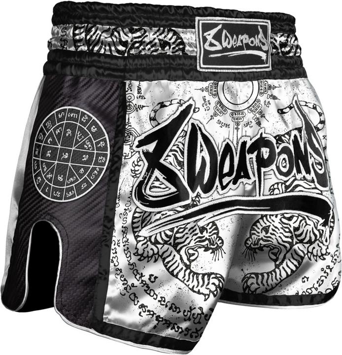 8Weapons 8 WEAPONS Muay Thai Shorts Carbon Sak Yant Tigers white