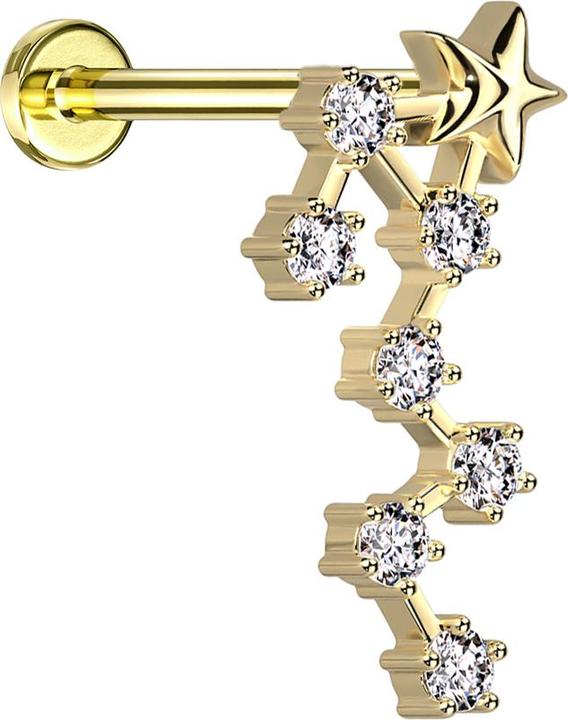 Produktbild Star Piercing Micro Labret Innengewinde vergoldet Sternzeichen Skorpion mit Kristallen (Chirurgenstahl 316L, Messing)
