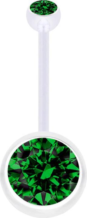 Image du produit Star Piercing Banane grossesse transparente avec deux boules cristal grand vert (Bioflex, sans laiton)