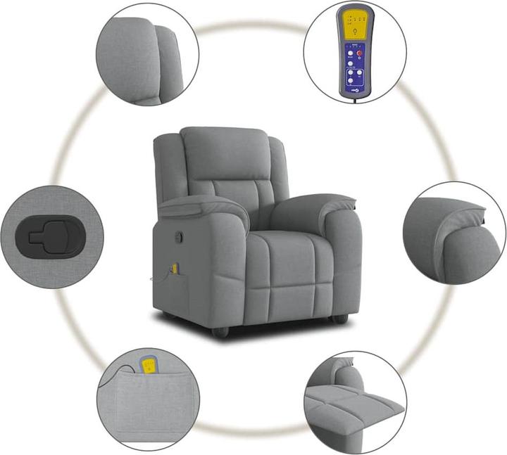 Produktbild VidaXL Massagesessel Hellgrau Stoff Massage TV-Sessel