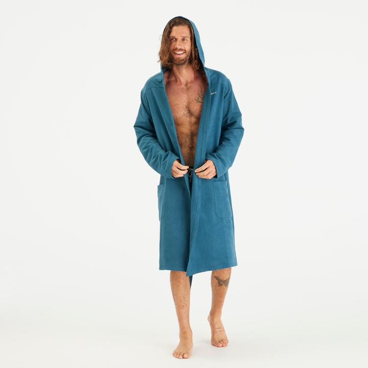 Produktbild Nabaiji Men’s microfibre compact hooded bathrobe in duck blue (S)