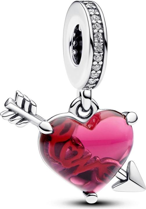 Pandora Rotes Herz & Pfeil Murano Glas Charm (Silber 925)
