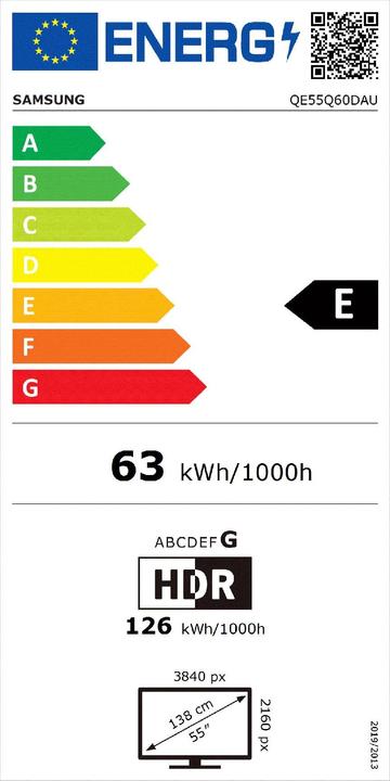 Energy Label Samsung QE55Q60DAUXZT Smart TV 55 Inch Display (55", Q60D, QLED, 4K)