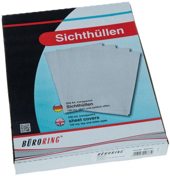 Büroring Aktenhülle DIN A4, orange, PP-Folie, 120 my, Oberfläche genarbt, 100 Hüllen (A4, 100 x)