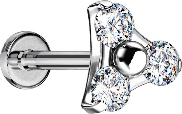 Produktbild Star Piercing Micro Threadless Labret silber Dreieck drei Kristalle silber (ohne Messing, Titan G23)