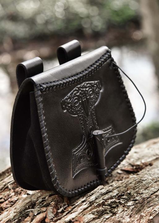 Actual product image Battle Merchant Belt pouch with Thorshammer embossed leather black