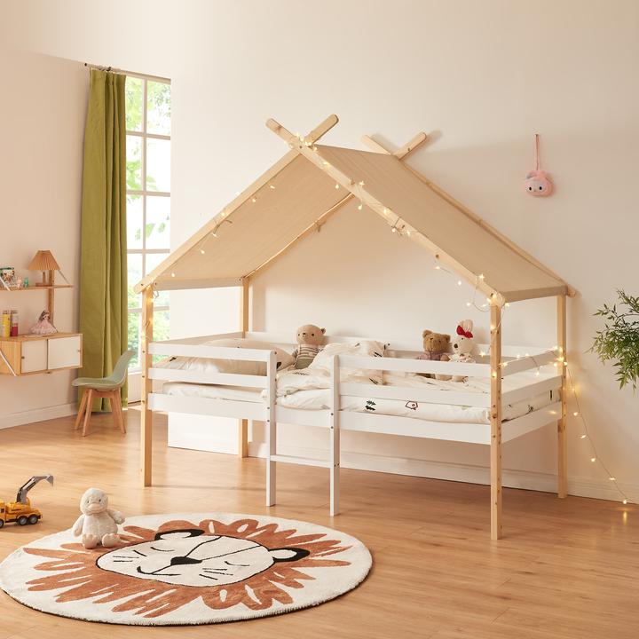 Actual product image En.Casa Hausbett Surnadal 90x200 cm Kiefernholz Weiss/Natur (90 x 200 cm)