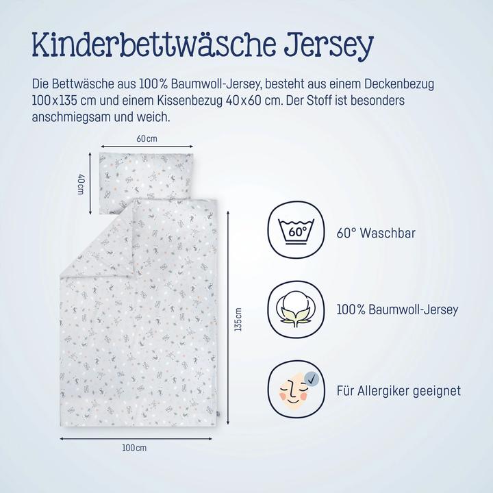 Actual product image Julius Zöllner Children's Bedding Jersey Savannah Grey 100 x 135 + 40 x 60 cm