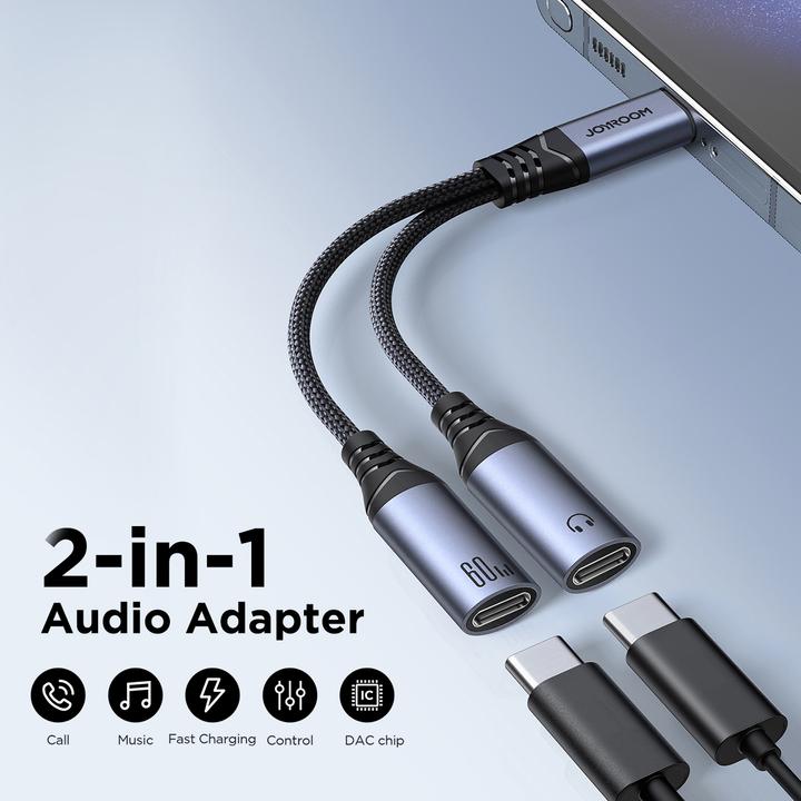 Actual product image Joyroom 2-in-1 Audio Adapter USB-C to Dual USB-C Cable (USB Type C, USB Type C)