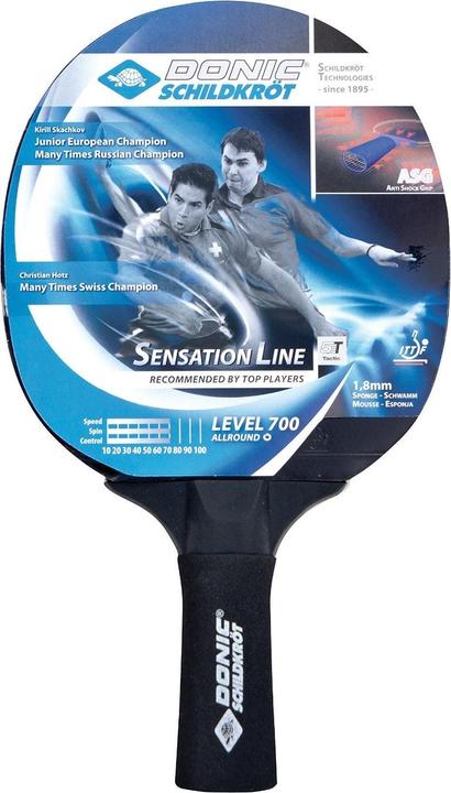 Schildkröt Donic-Schildkröt 734403 - Raquette de ping-pong Sensation 700, ASG Anti Shock Grip, Noir, One Size