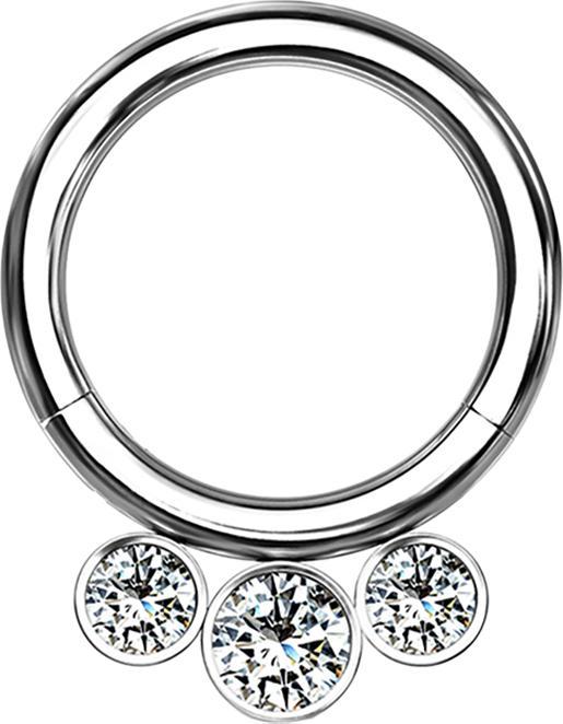 Star Piercing Micro Segmentring klappbar silber drei Kristalle (Titan G23, ohne Messing)